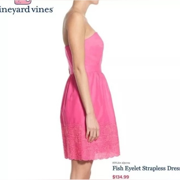 Vineyard Vines Fish Eyelet in Pink Cotton Strapless Fit & Flare Size 4 - Picture 16 of 16